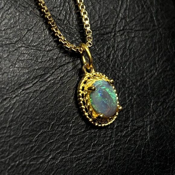 Supercilious Striated Lightning Ridge Opal Pendant Necklace 18” 1mm Box Chain - Picture 3 of 6